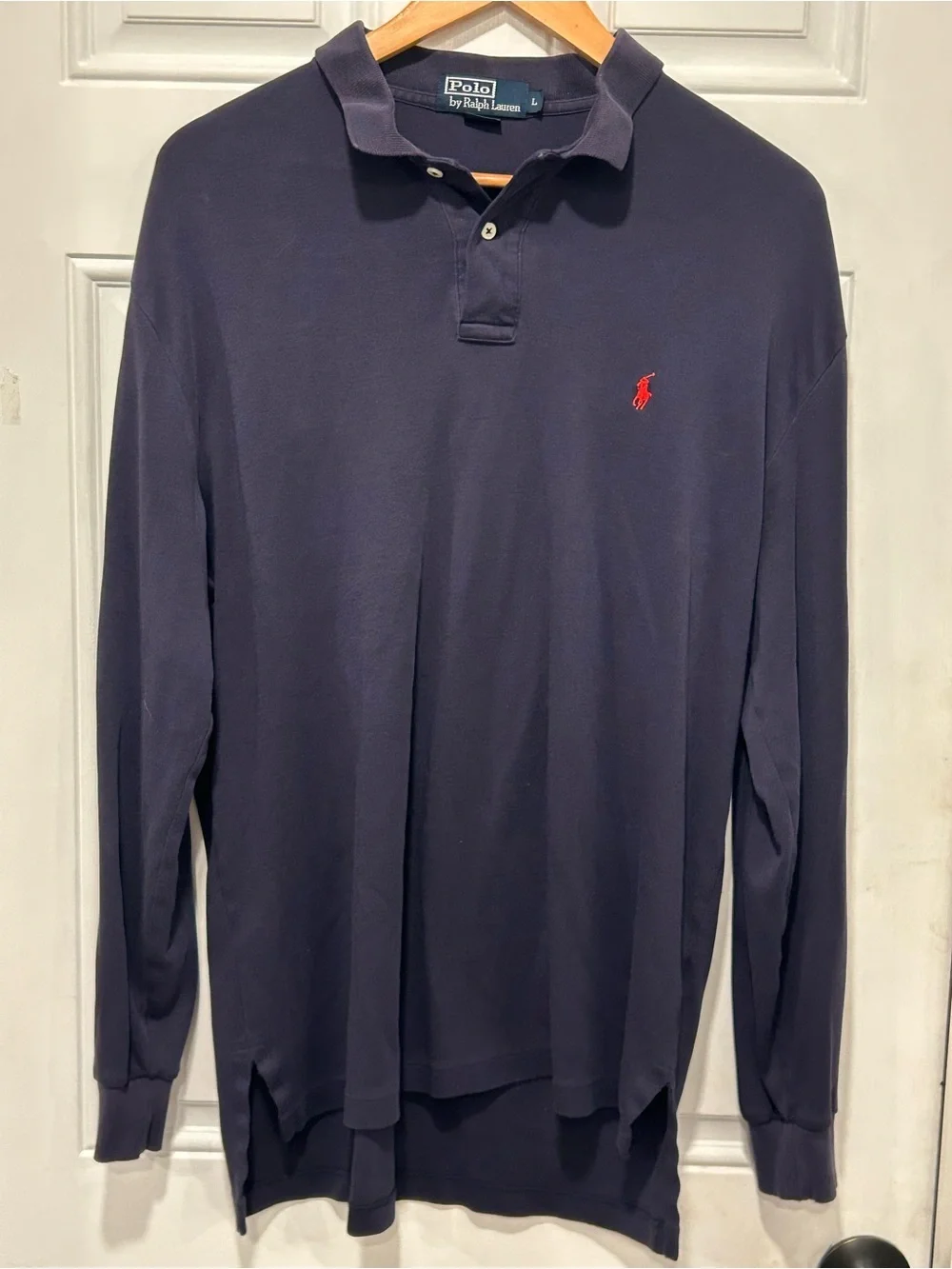 Polo Ralph Lauren Cotton Classic Solid Long Sleeve Polo Shirt Navy Blue Men's L